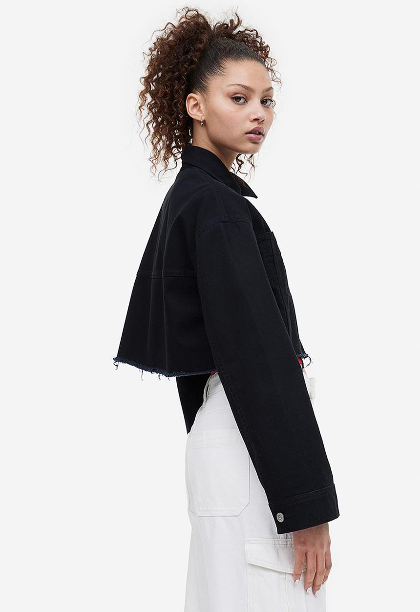 H&M - Cropped twill jacket - black