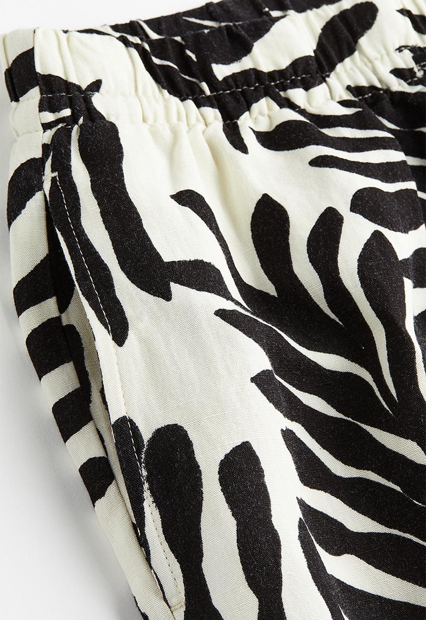 H&M - Linen-blend pull-on trousers - cream leaf-patterned