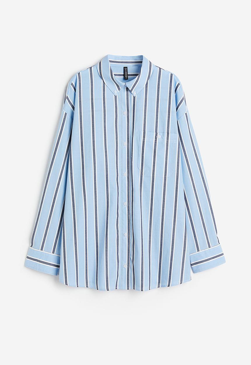 H&M - Oversized poplin shirt - light blue/striped