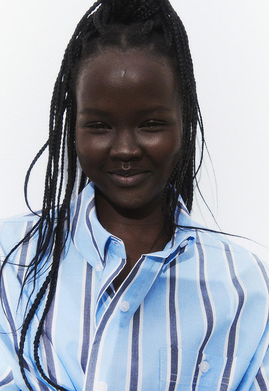 H&M - Oversized poplin shirt - light blue/striped
