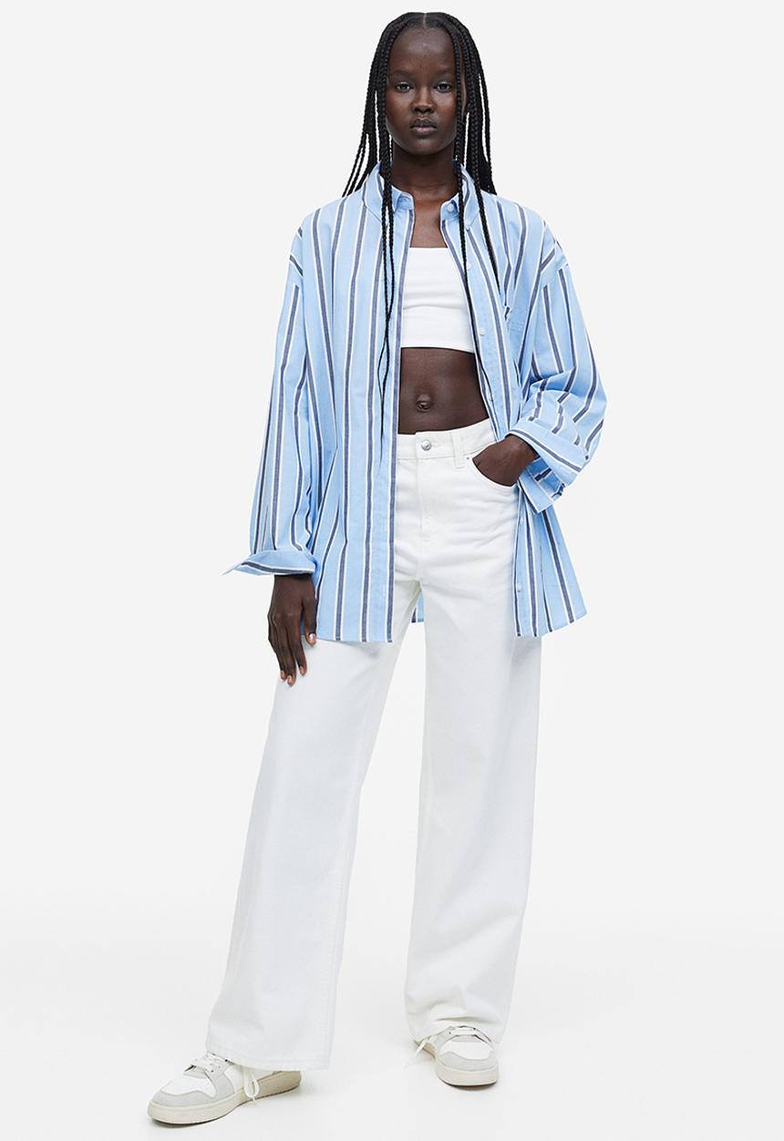 H&M - Oversized poplin shirt - light blue/striped