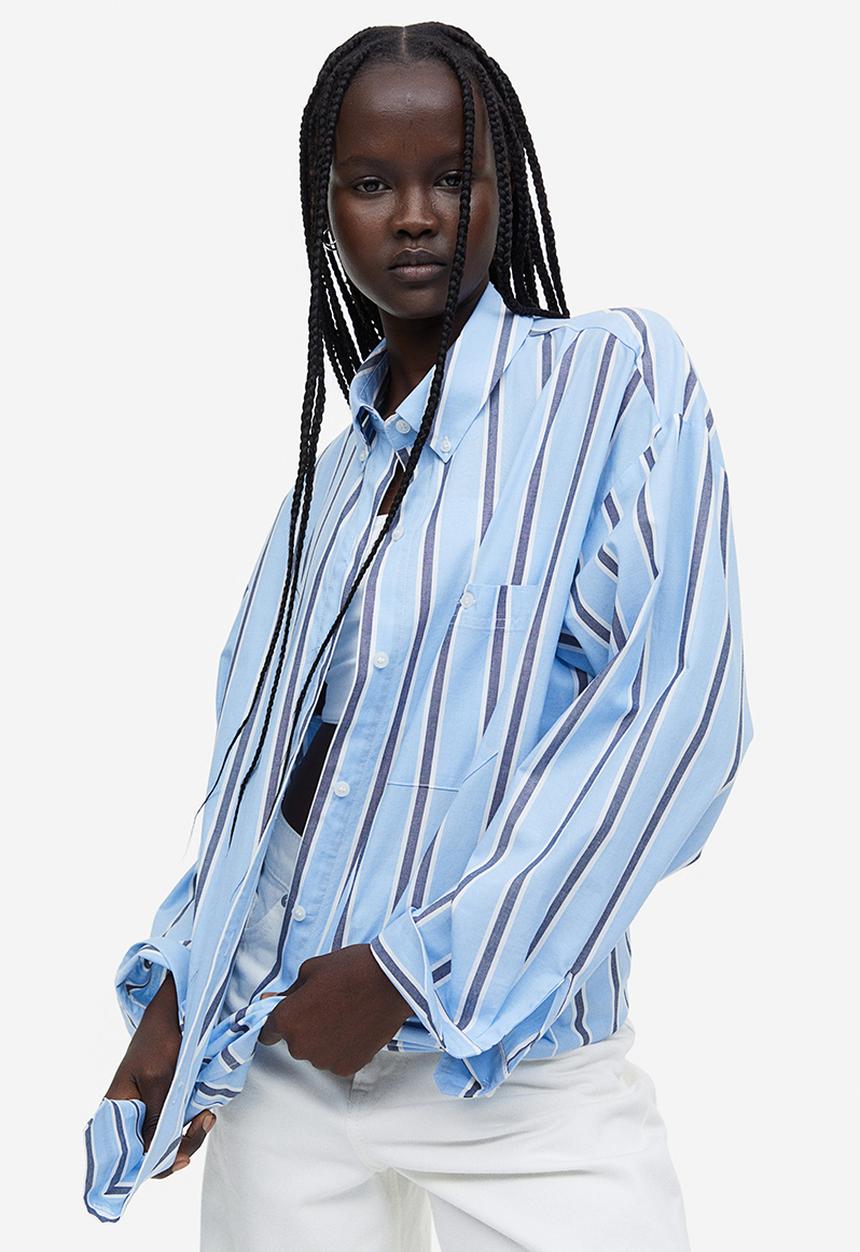H&M - Oversized poplin shirt - light blue/striped