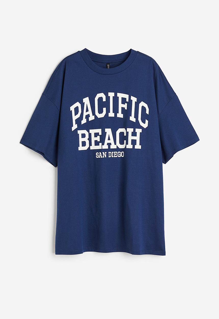H&M - Oversized printed t-shirt - dark blue/pacific beach