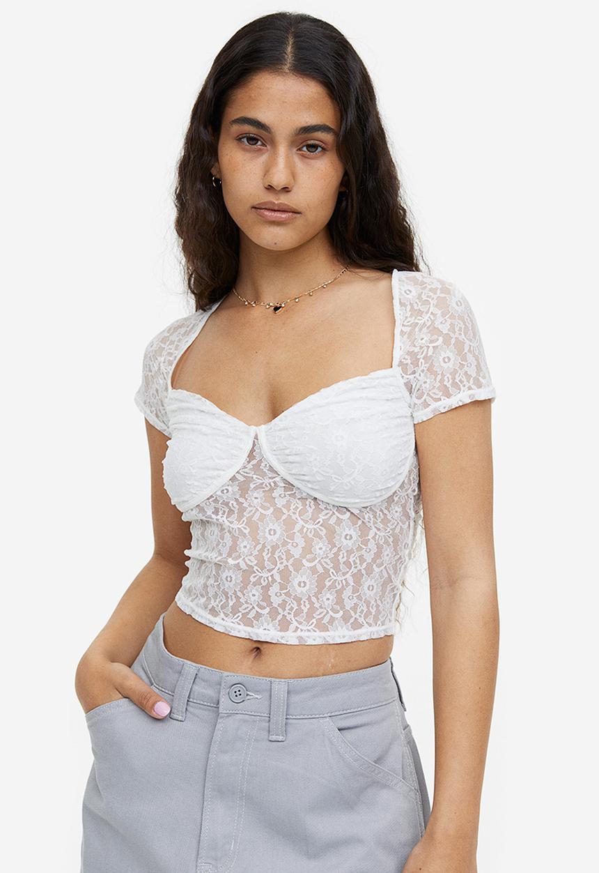 H&M - Gathered bustier top - white