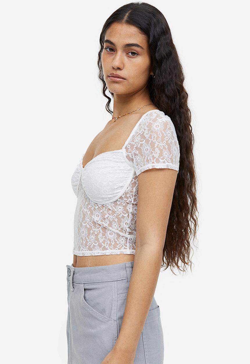 H&M - Gathered bustier top - white