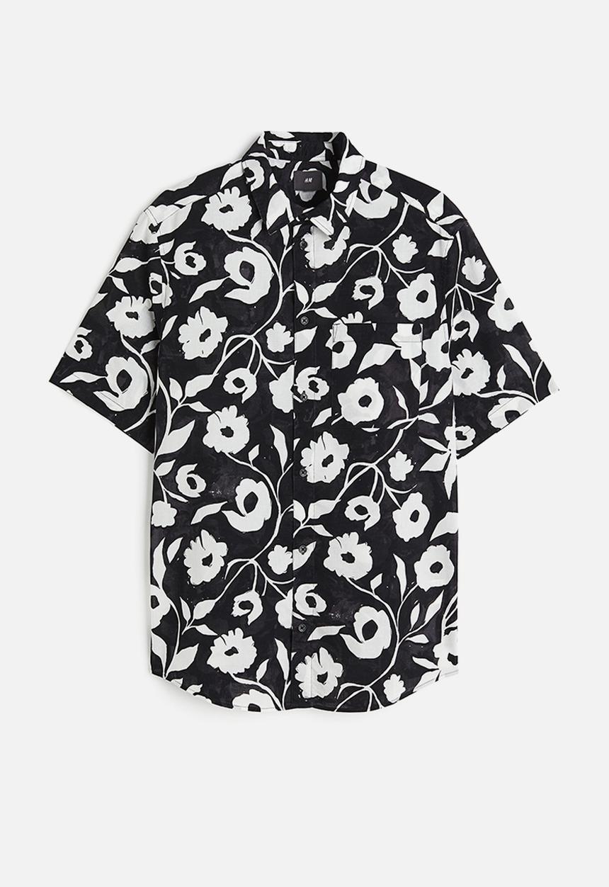 H&M - Cotton shirt regular fit - black floral 