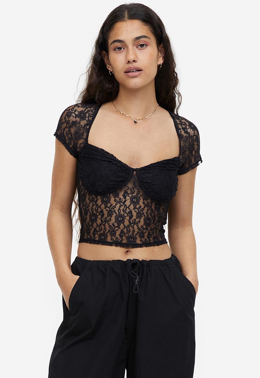H&M - Gathered bustier top - black