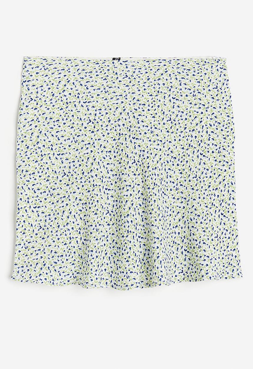 H&M - Patterned a-line skirt - green & blue floral