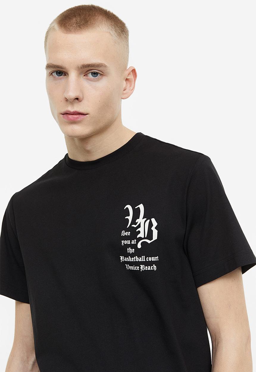 H&M - Regular fit printed t-shirt - black