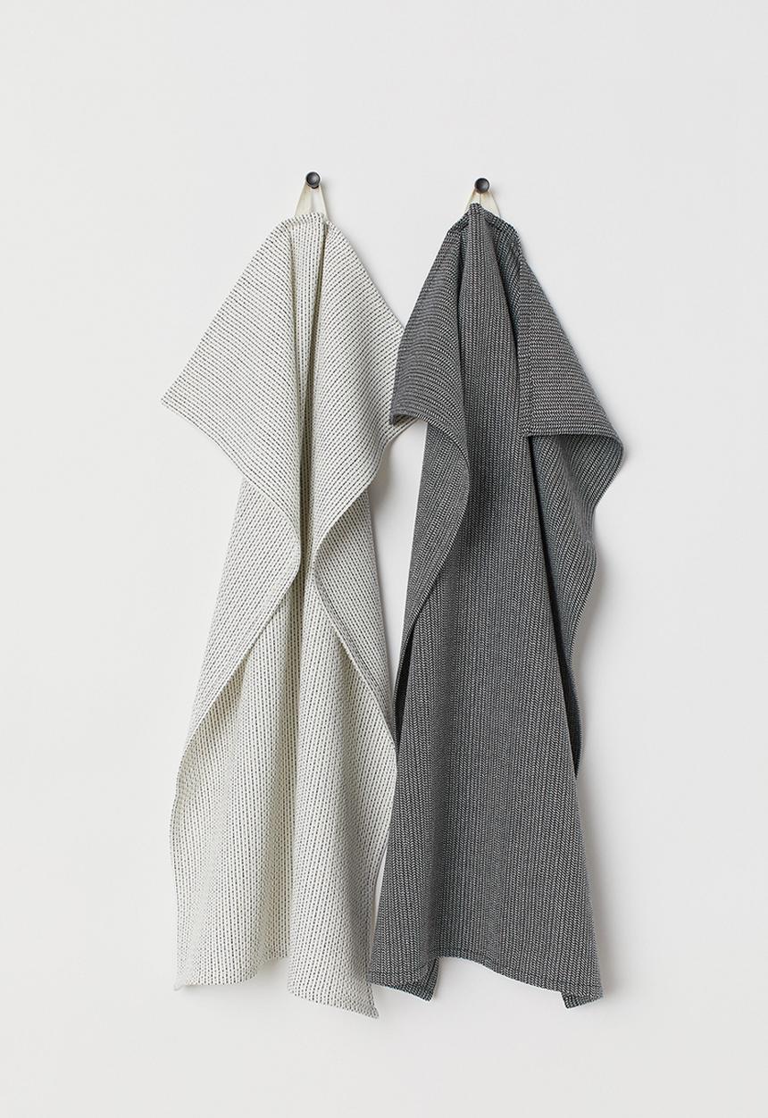 H&M - 2-Pack cotton tea towels - white & dark grey 