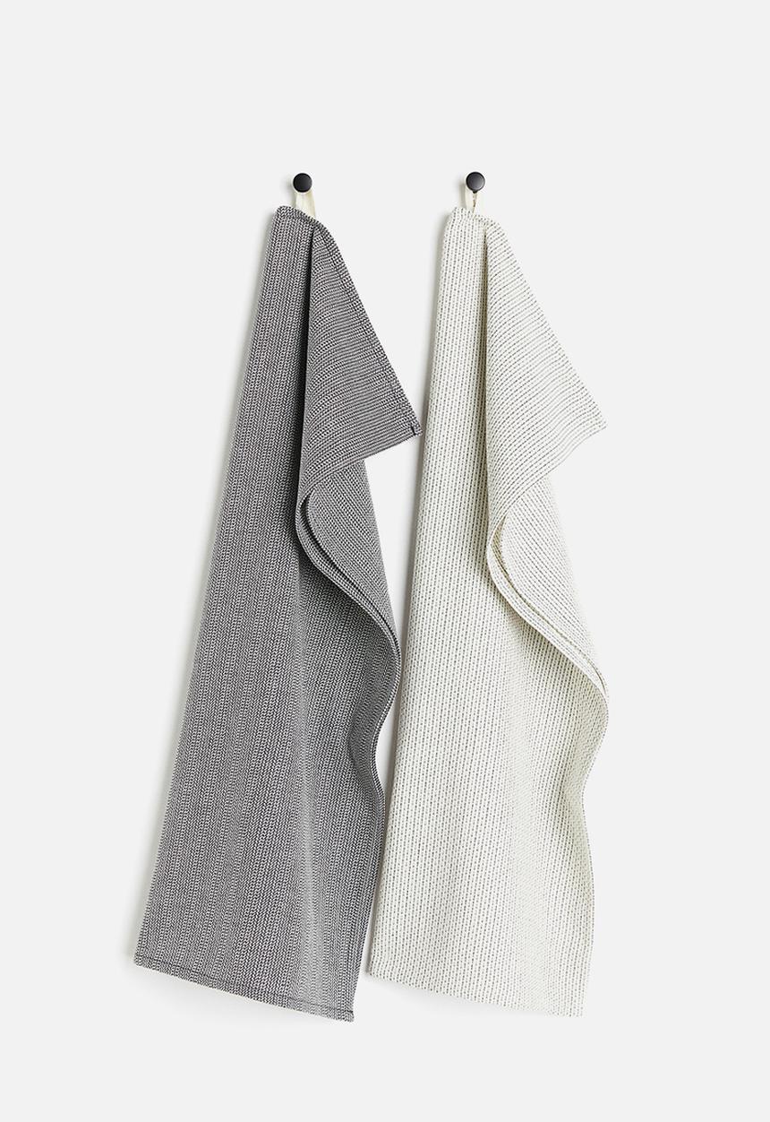 H&M - 2-Pack cotton tea towels - white & dark grey 