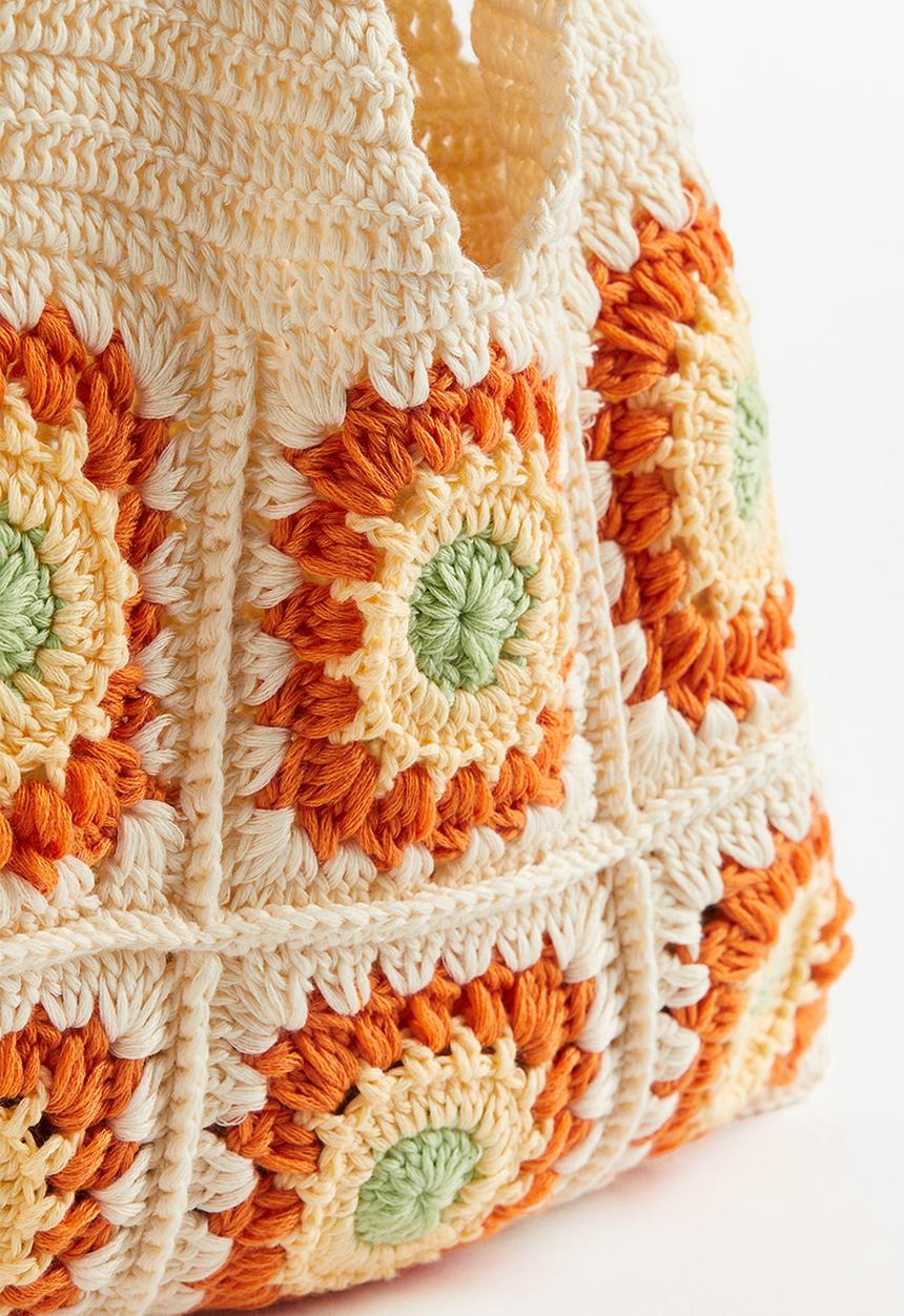 H&M - Crochet-look shopper - cream patterned