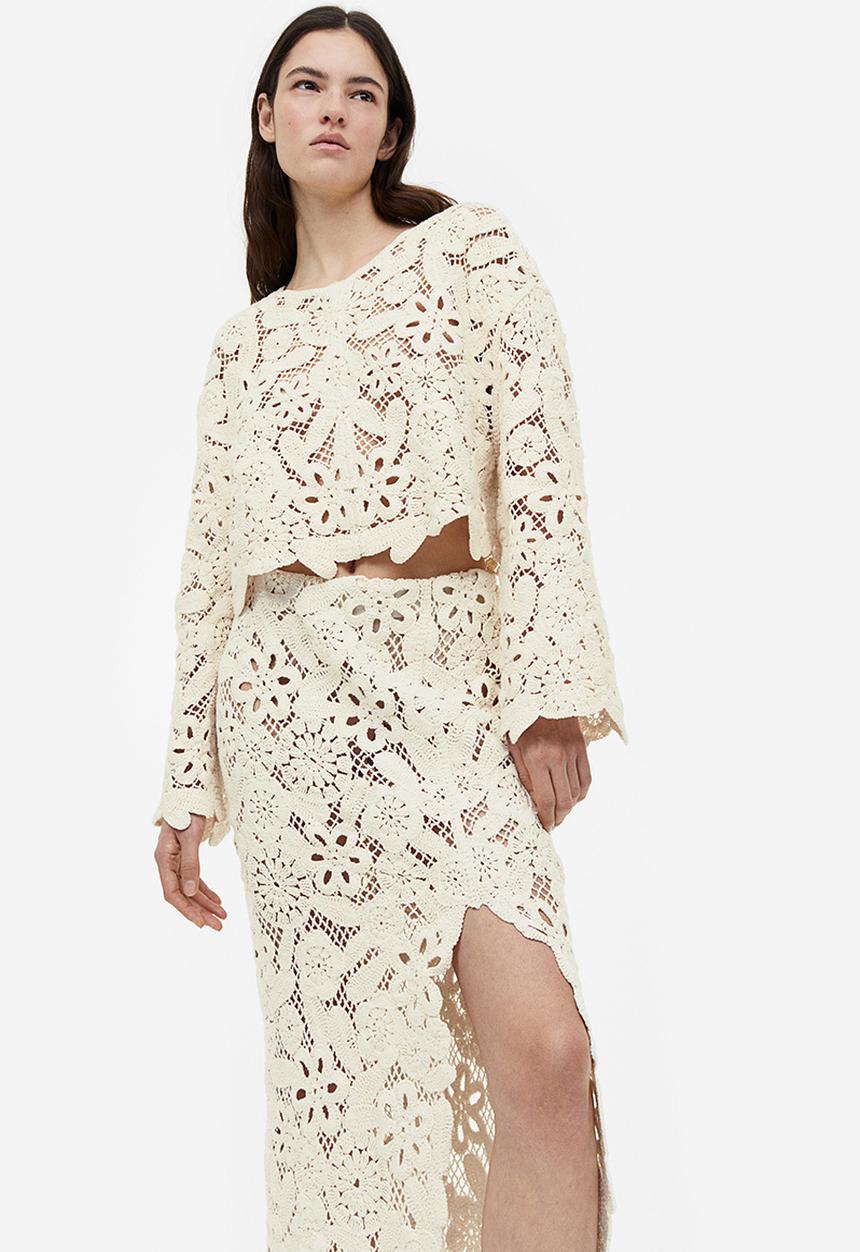 H&M - Crochet-look skirt - cream
