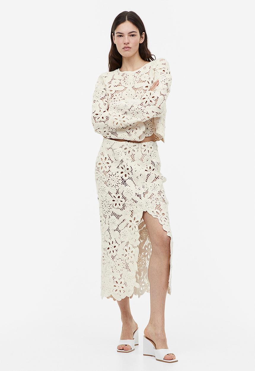 H&M - Crochet-look skirt - cream