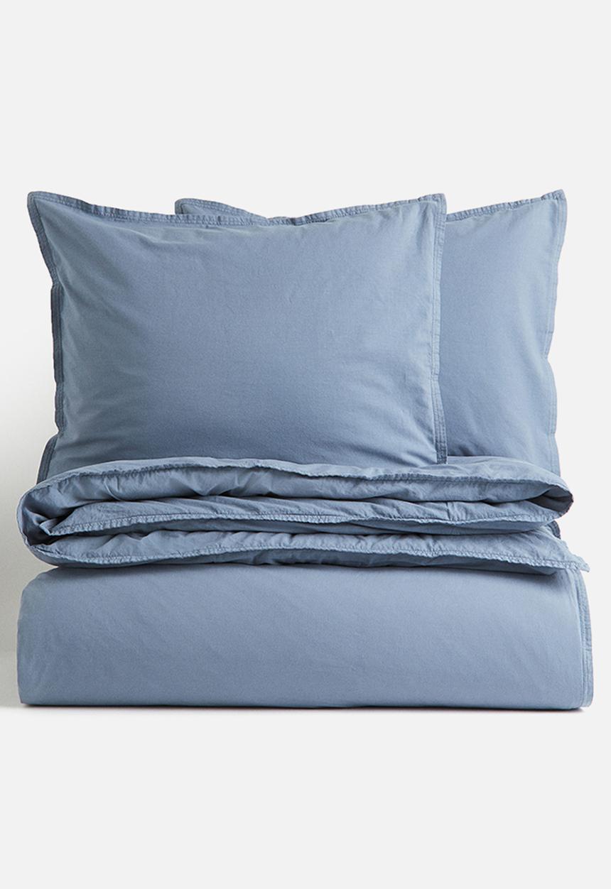 H&M - Washed cotton double/king duvet cover set - blue