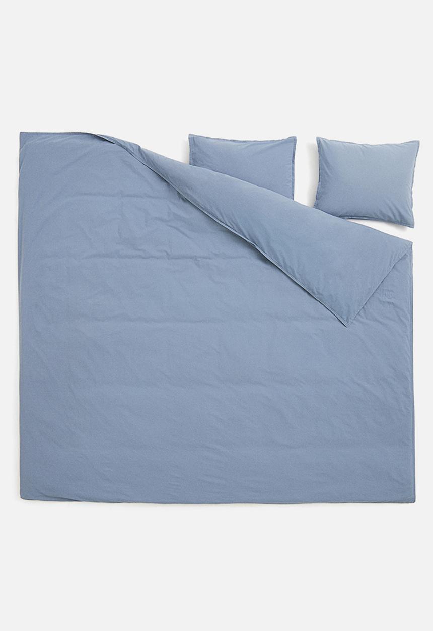 H&M - Washed cotton double/king duvet cover set - blue