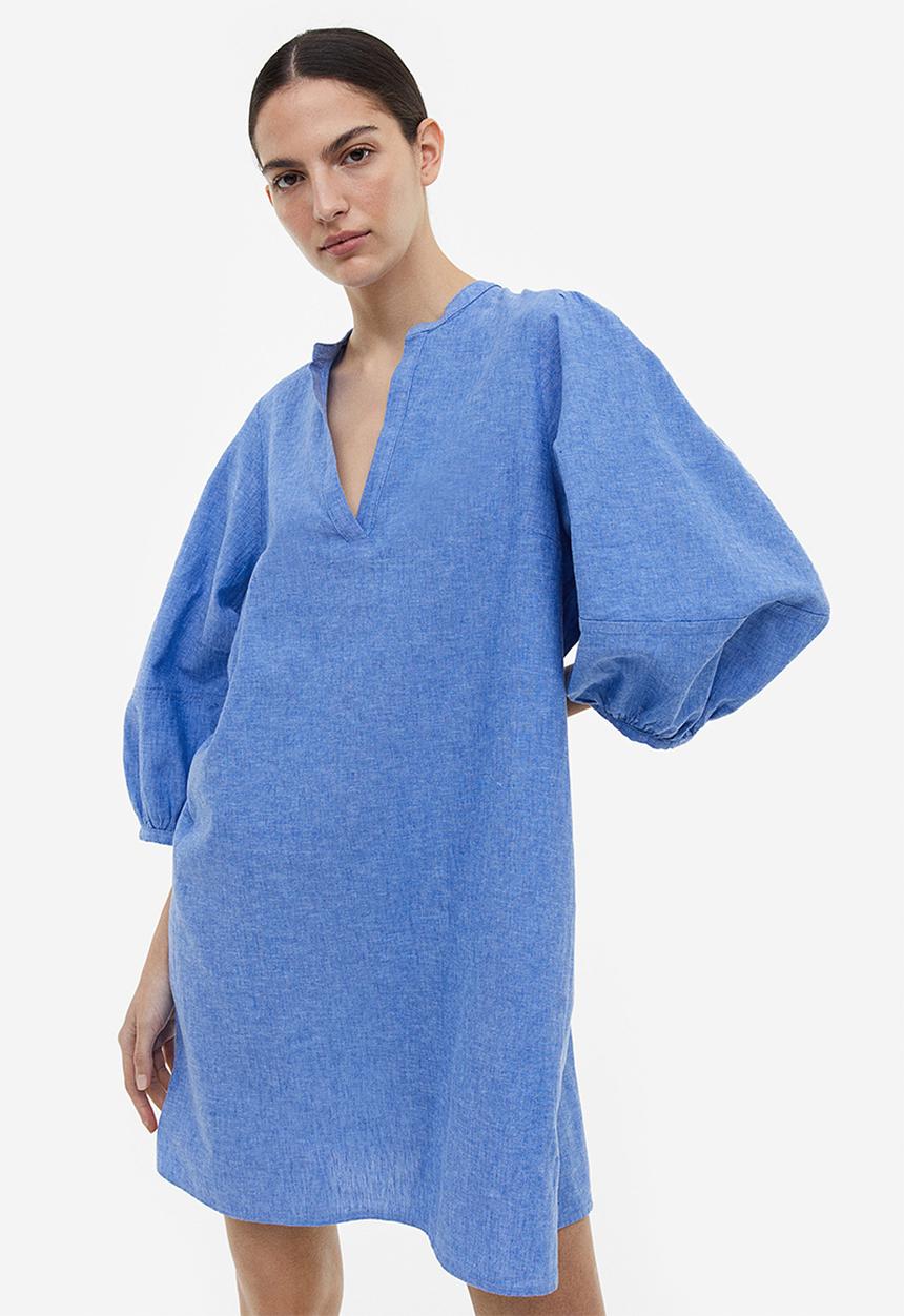 H&M - Linen-blend tunic dress - blue