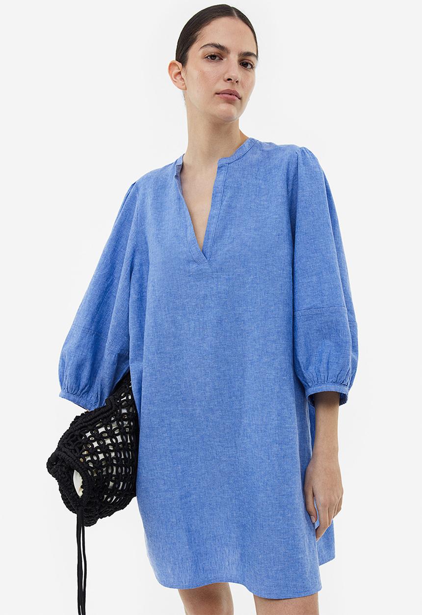 H&M - Linen-blend tunic dress - blue