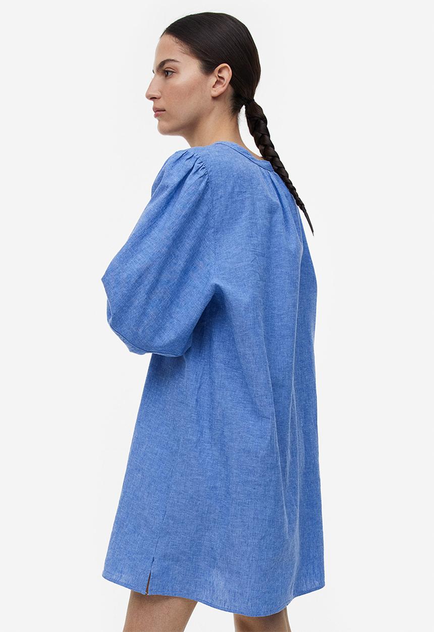 H&M - Linen-blend tunic dress - blue
