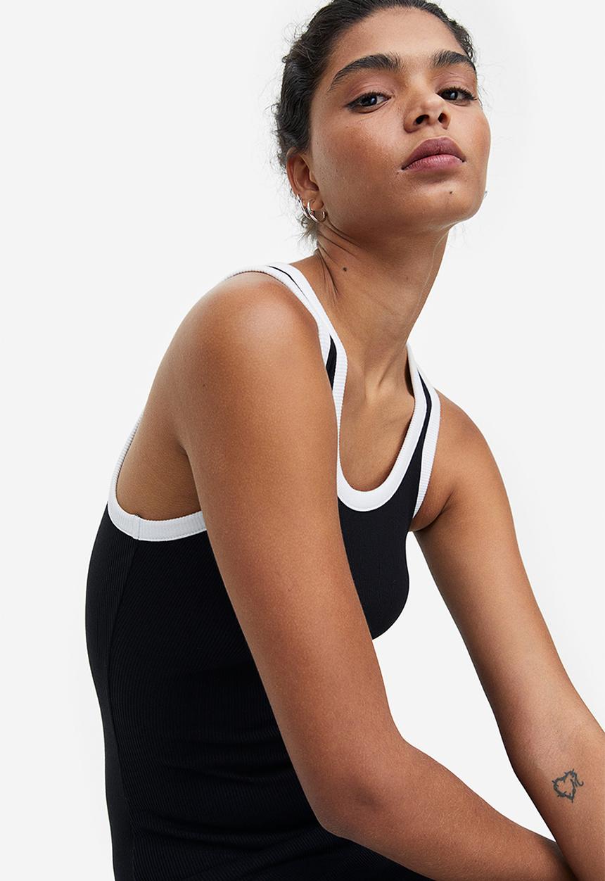 H&M - Ribbed bodycon dress - black/white