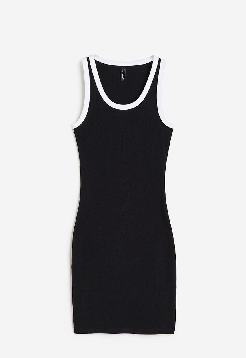 H&M - Ribbed bodycon dress - black/white