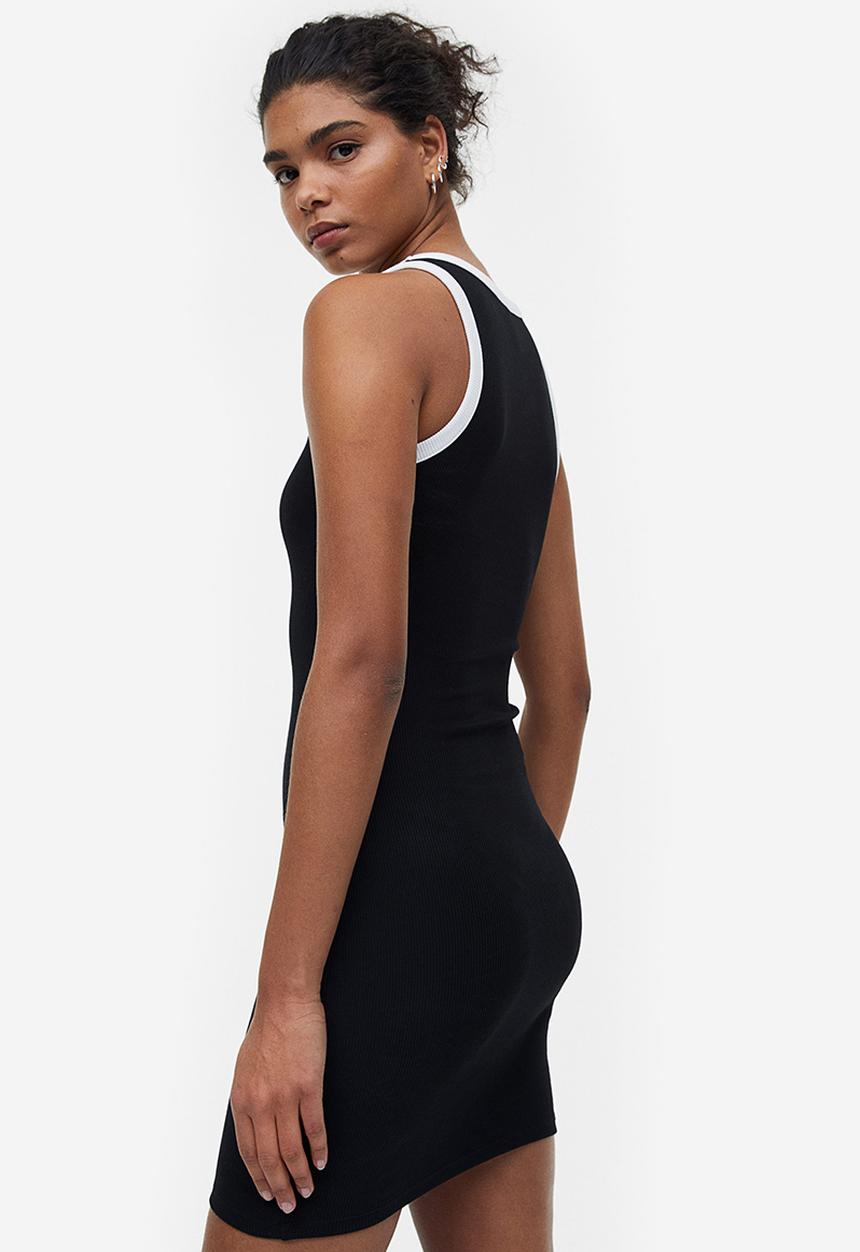 H&M - Ribbed bodycon dress - black/white