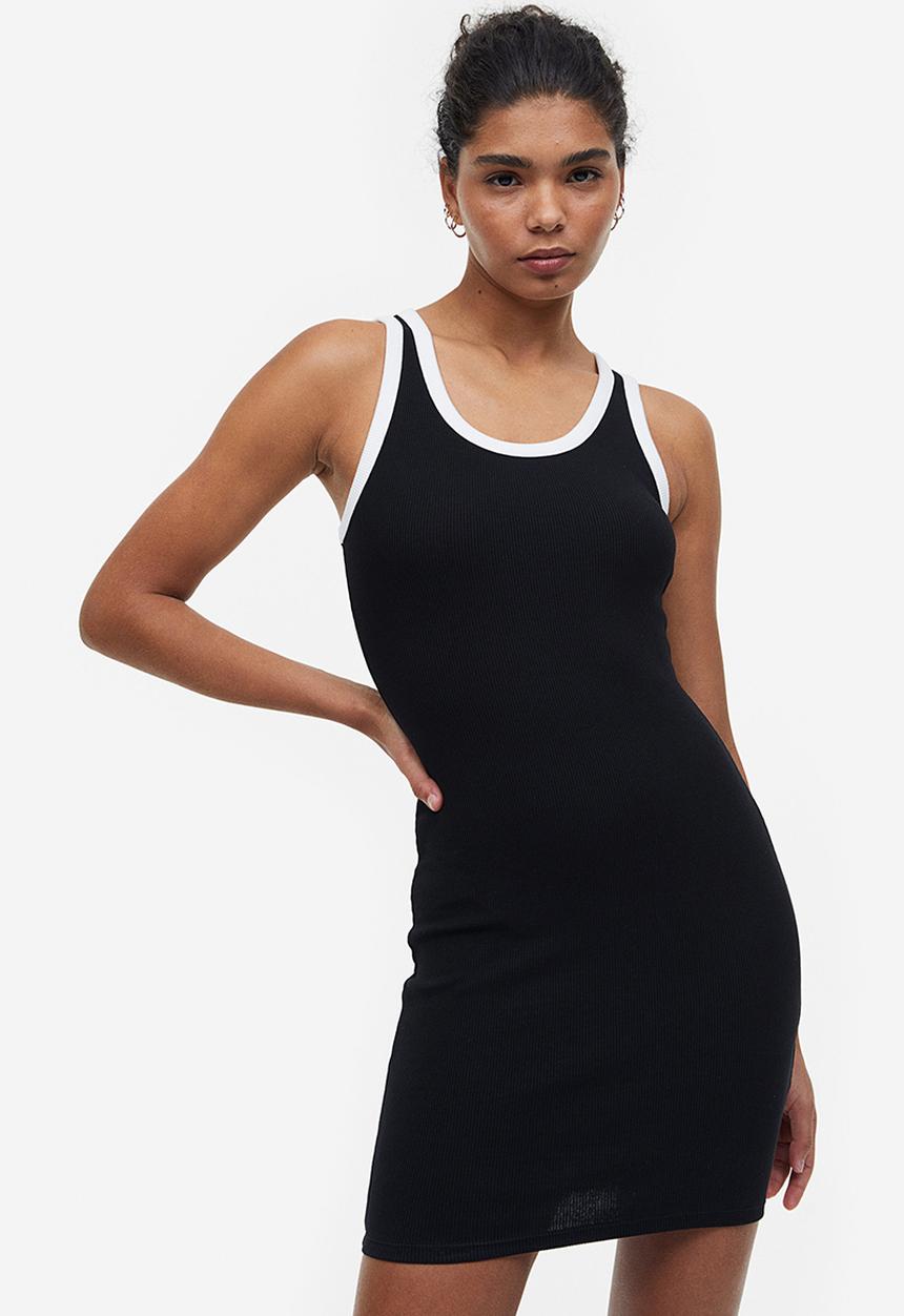 H&M - Ribbed bodycon dress - black/white