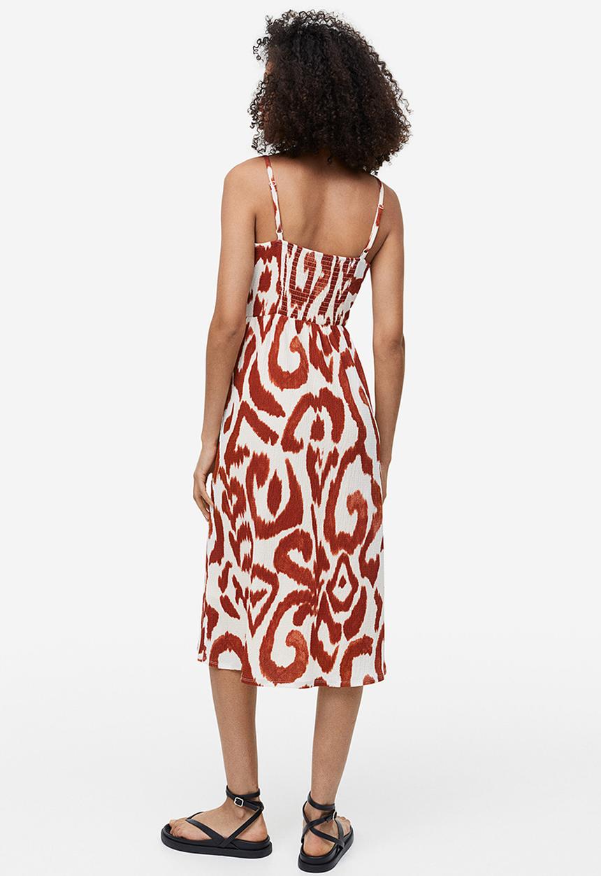 H&M - Twist-detail dress - cream & brown patterned 