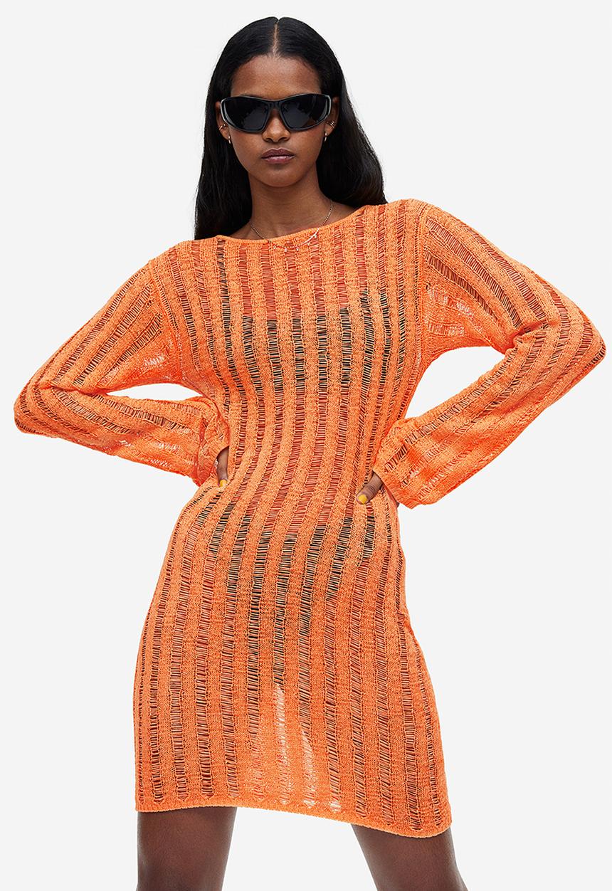 H&M - Textured-knit dress - orange