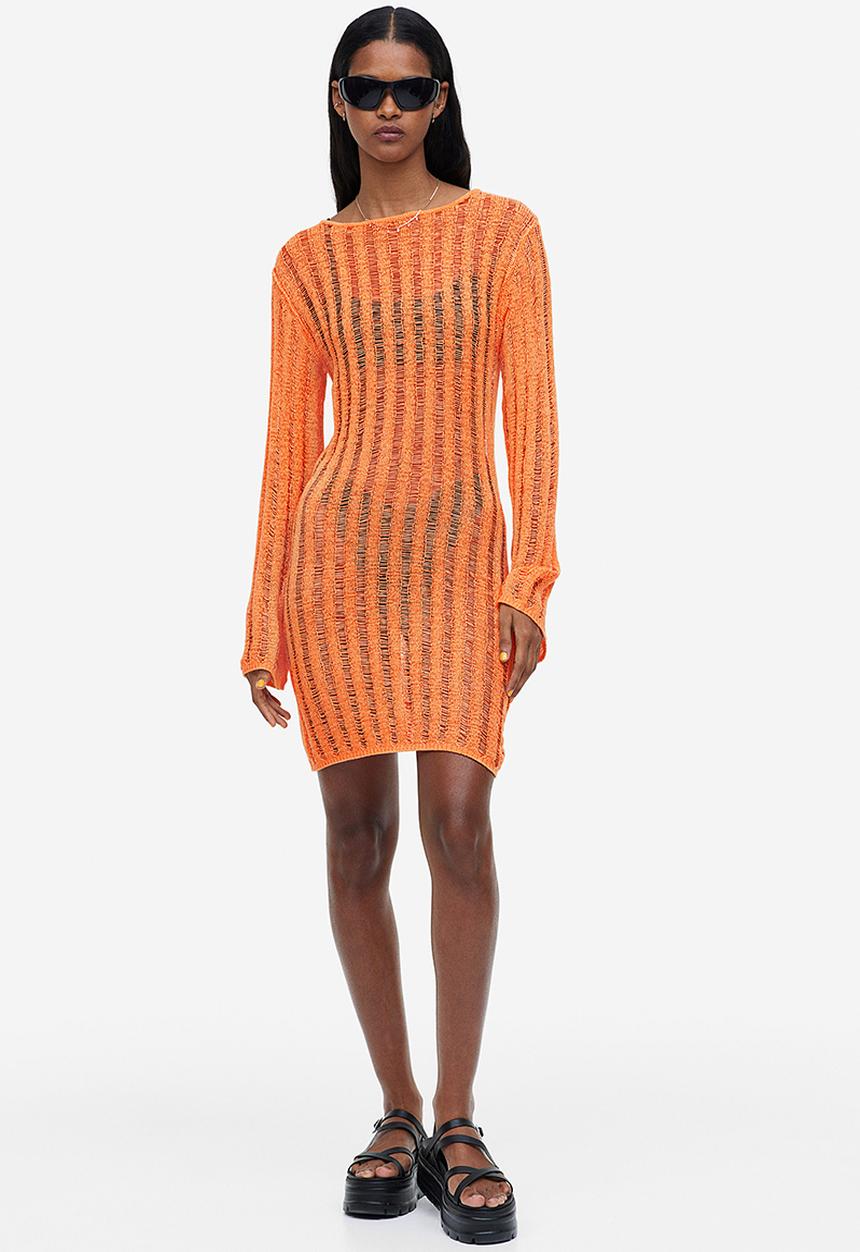 H&M - Textured-knit dress - orange