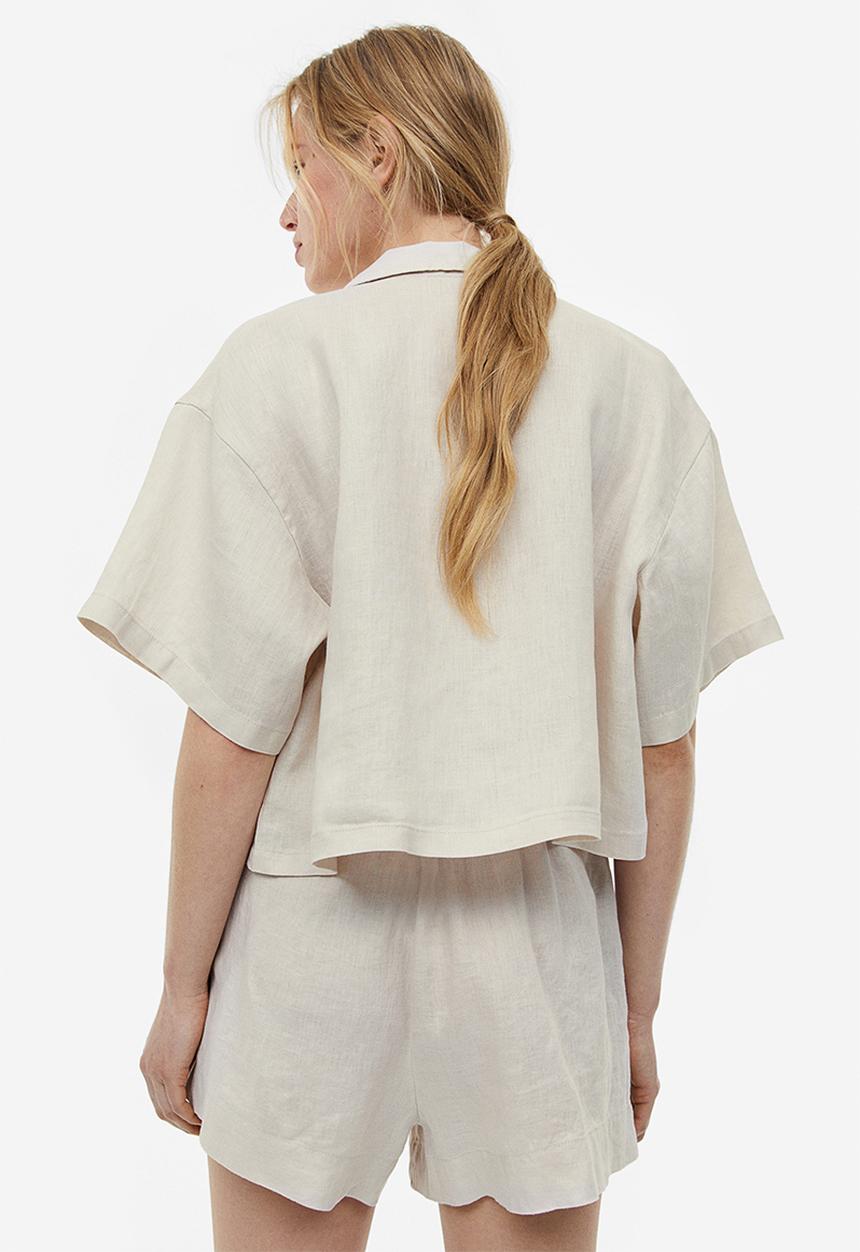 H&M - Cropped linen shirt - light beige