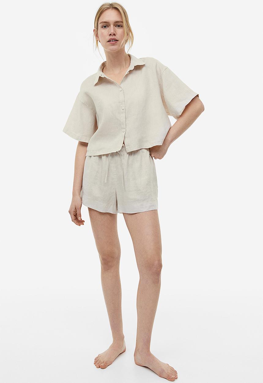 H&M - Cropped linen shirt - light beige