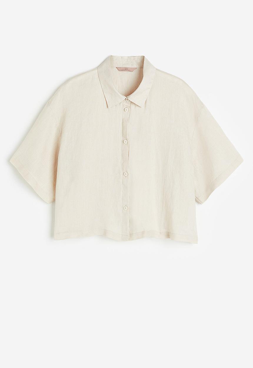 H&M - Cropped linen shirt - light beige