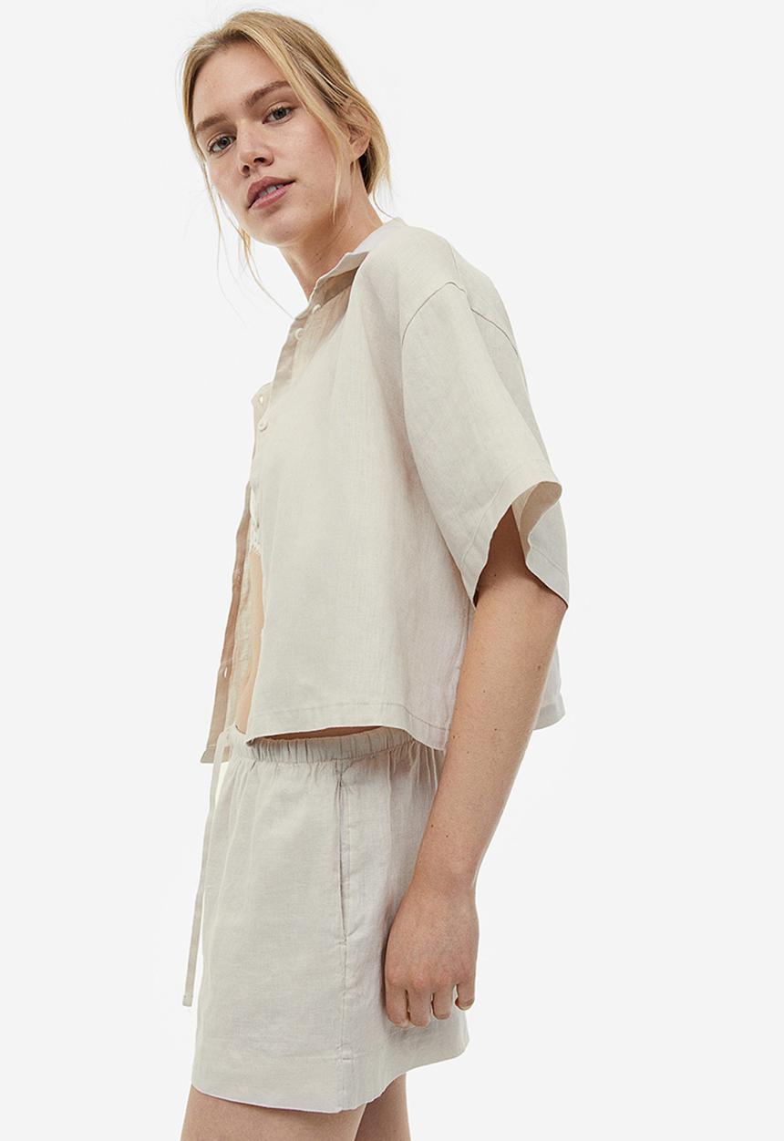 H&M - Cropped linen shirt - light beige