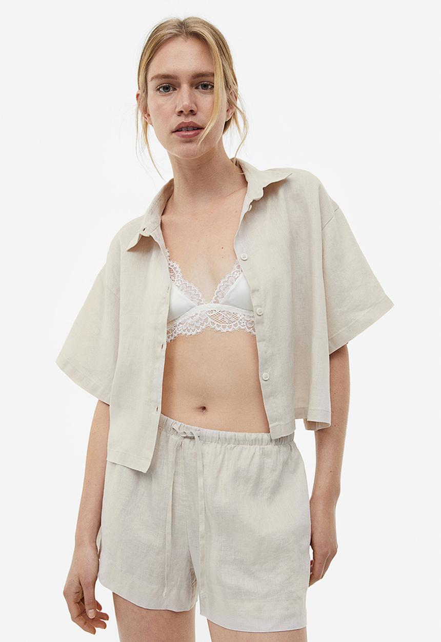 H&M - Cropped linen shirt - light beige