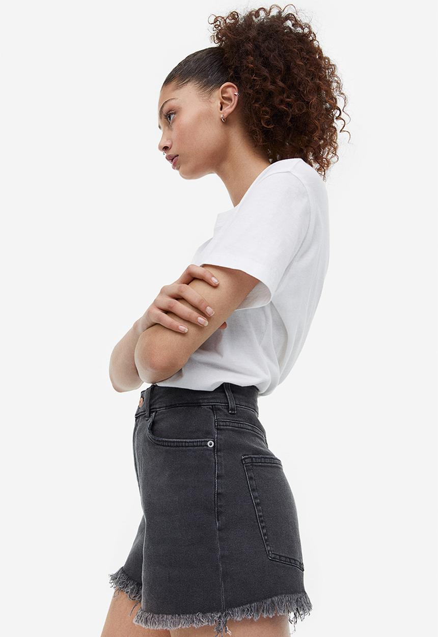 H&M - High-waisted denim shorts - dark grey