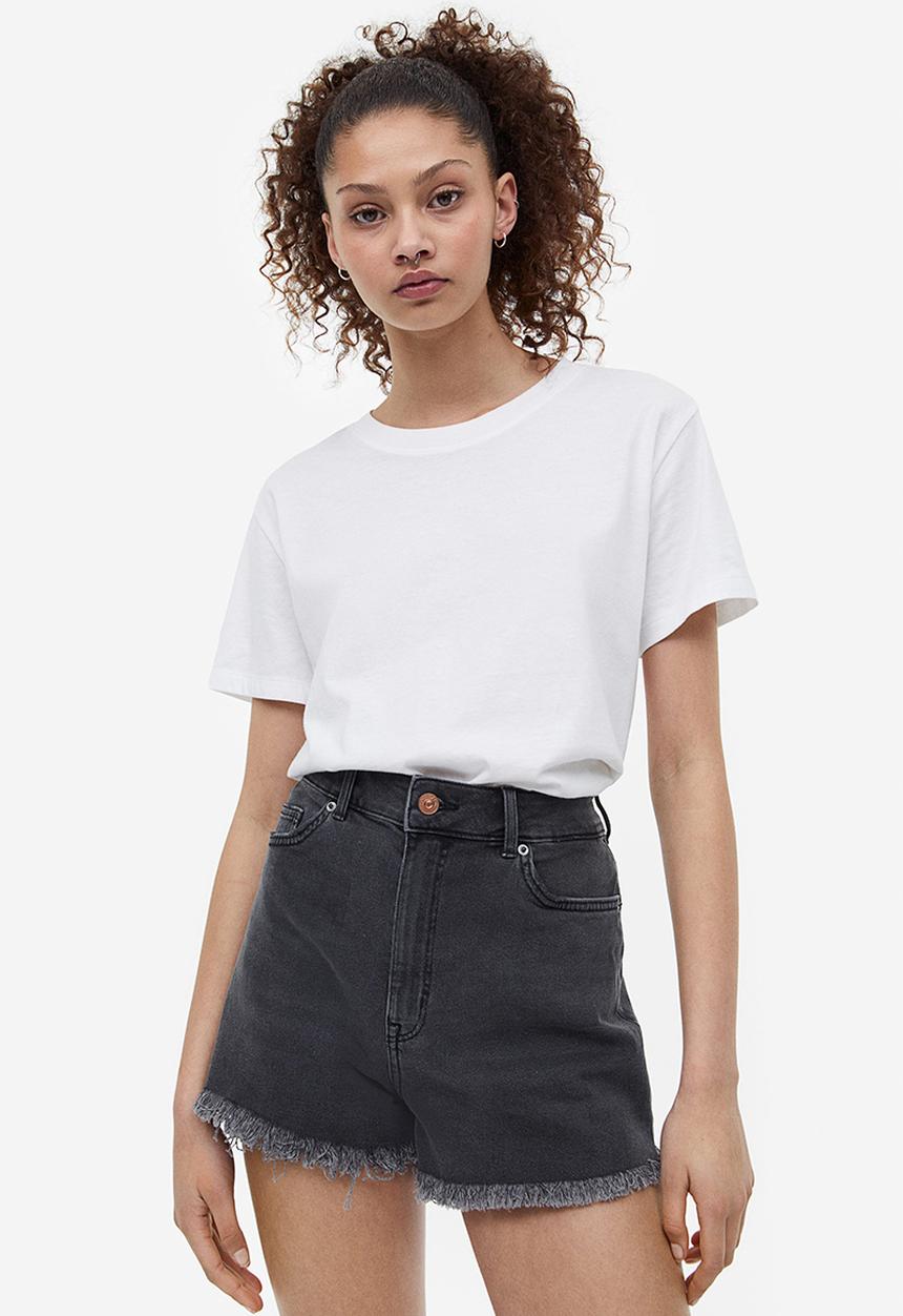 H&M - High-waisted denim shorts - dark grey