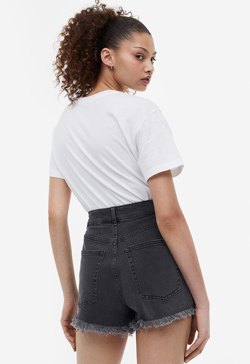 H&M - High-waisted denim shorts - dark grey