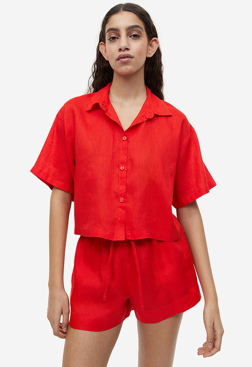 H&M - Cropped linen shirt - bright orange