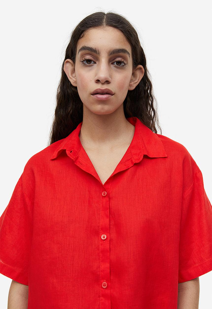 H&M - Cropped linen shirt - bright orange