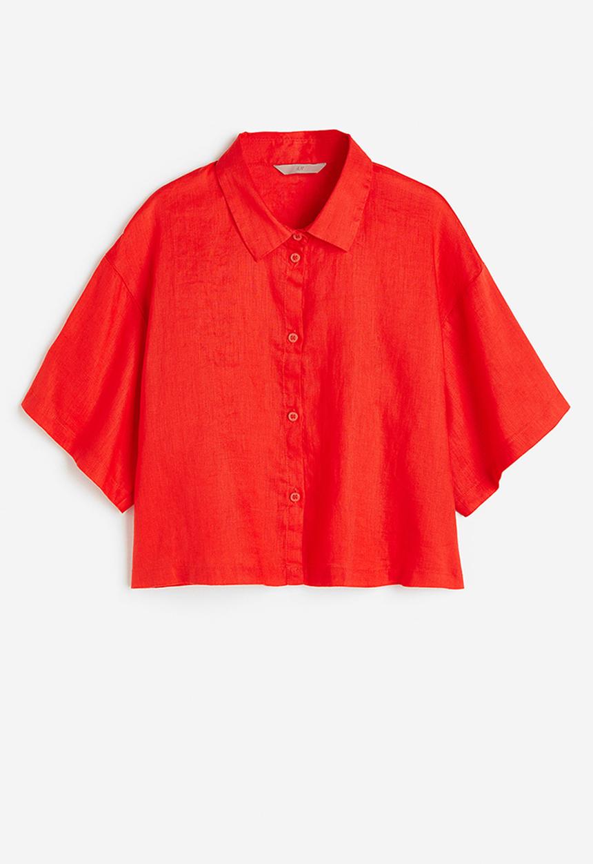 H&M - Cropped linen shirt - bright orange