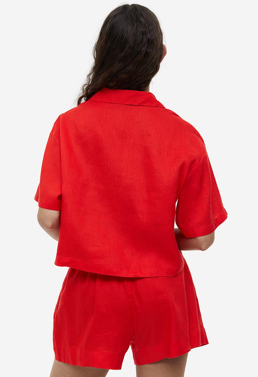 H&M - Cropped linen shirt - bright orange