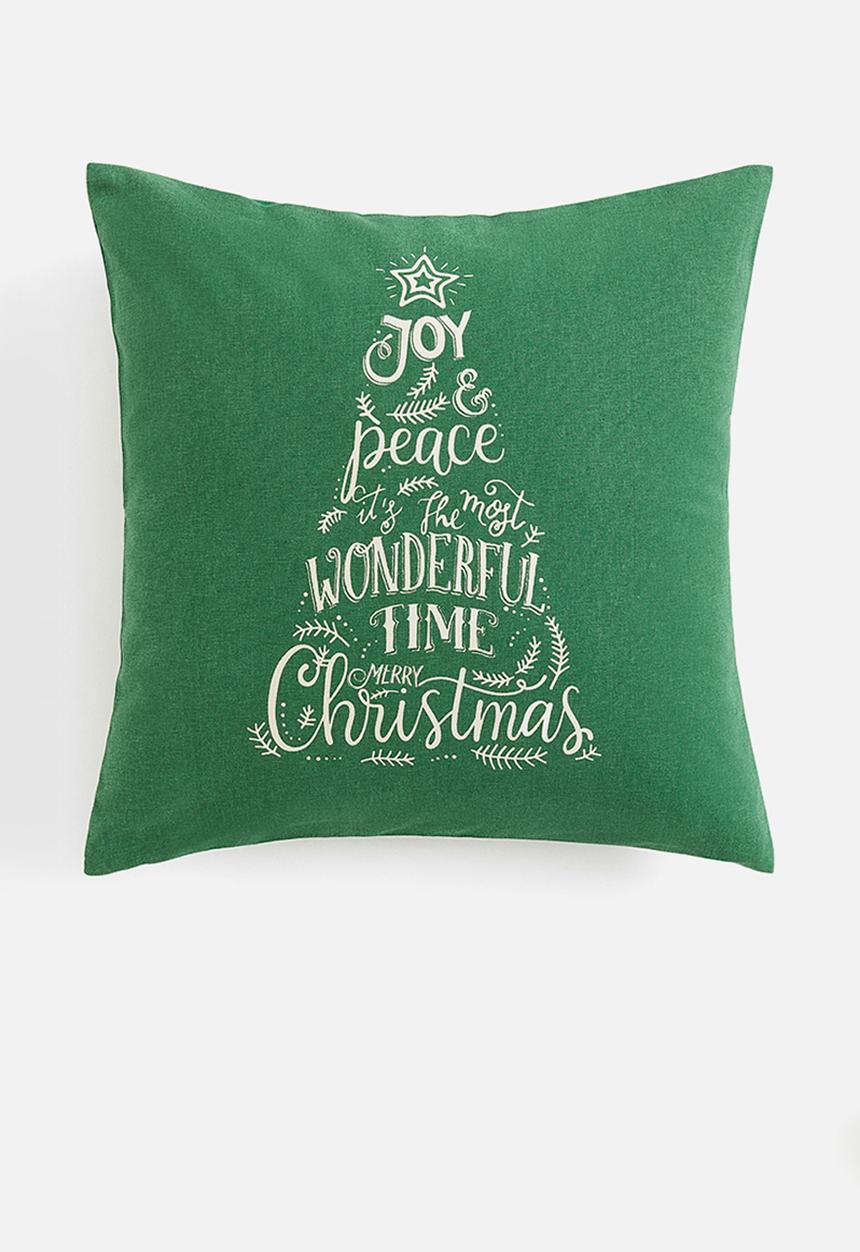 H&M - Text-motif cushion cover - green christmas