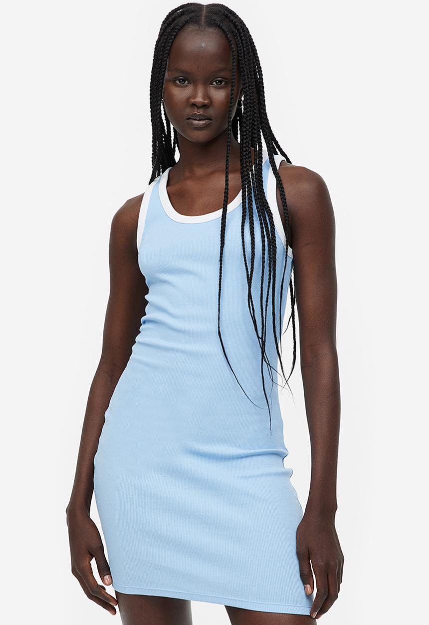 H&M - Ribbed bodycon dress - light blue 