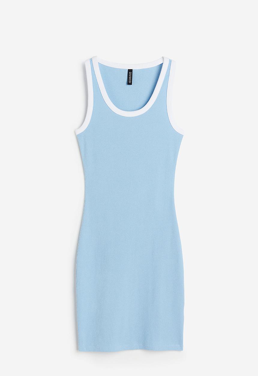 H&M - Ribbed bodycon dress - light blue 