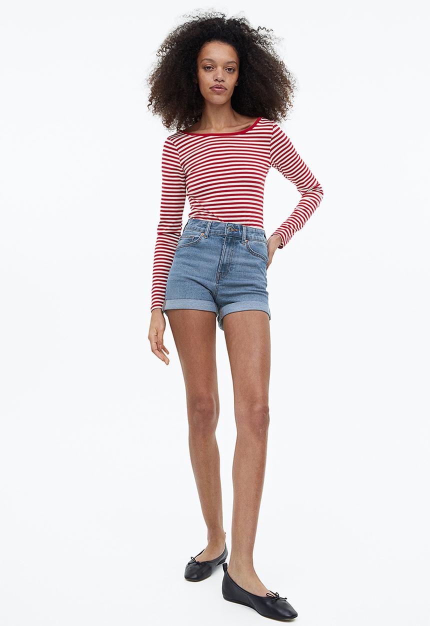 H&M - Slim high denim shorts - denim blue