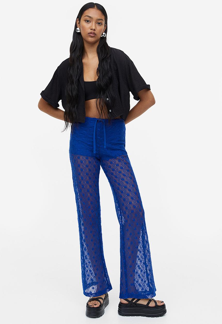 H&M - Crochet-look pull-on trousers - bright blue