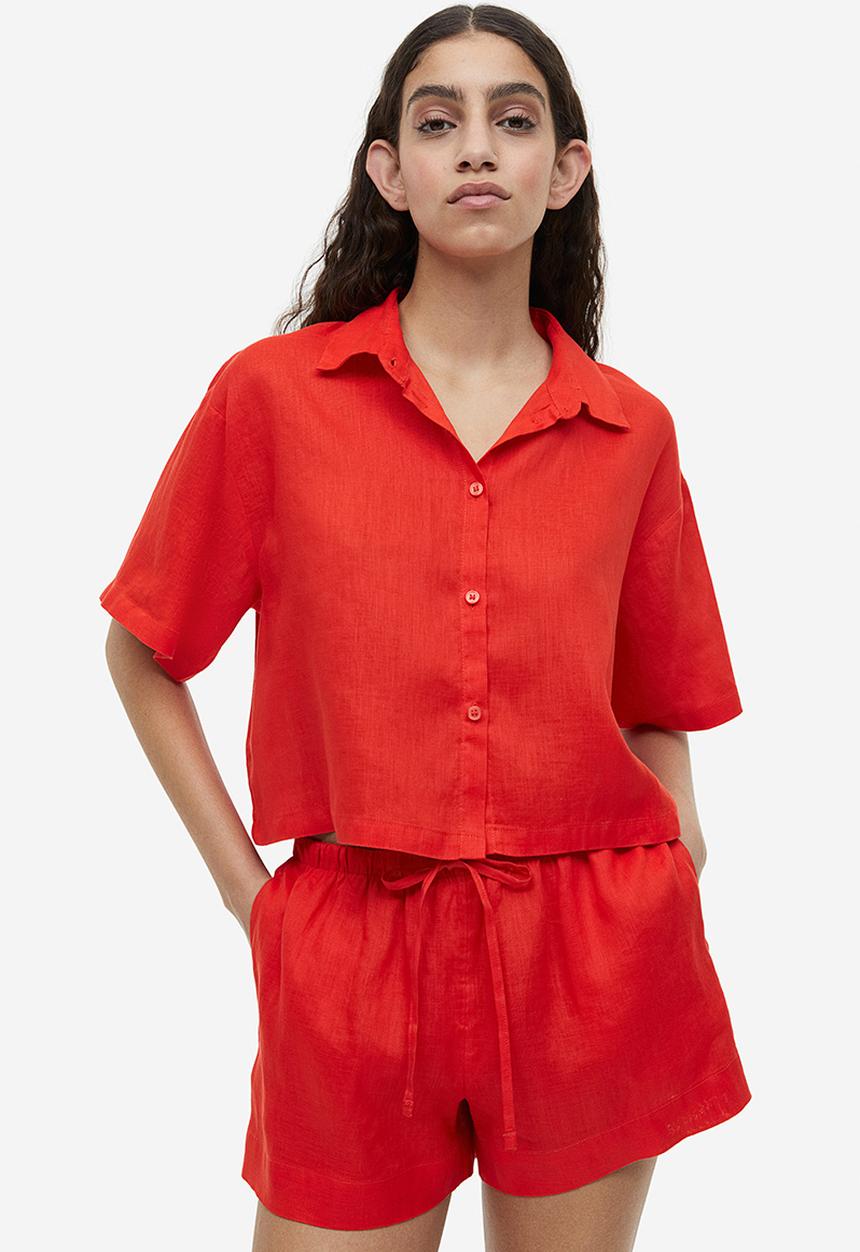 H&M - Linen shorts - bright orange