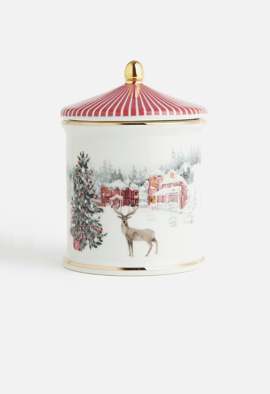 H&M - Motif-detail porcelain storage pot - white reindeer