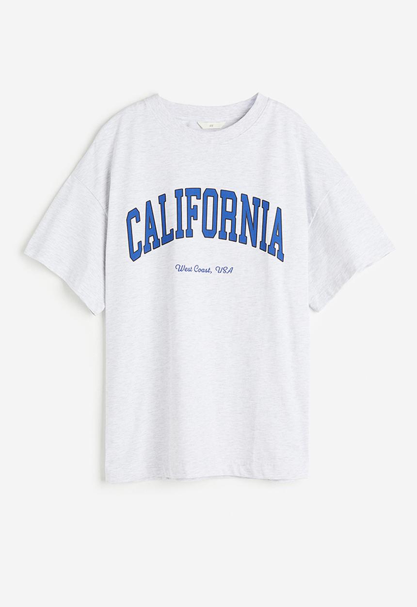 H&M - Oversized printed T-shirt - light grey marl california